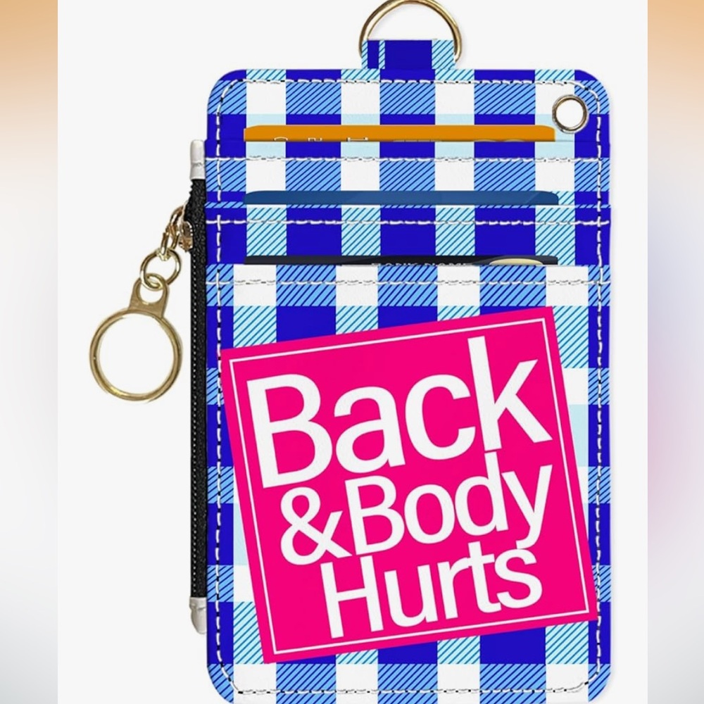 😆“Back & Body Hurts” Blue and White Checkered Wallet